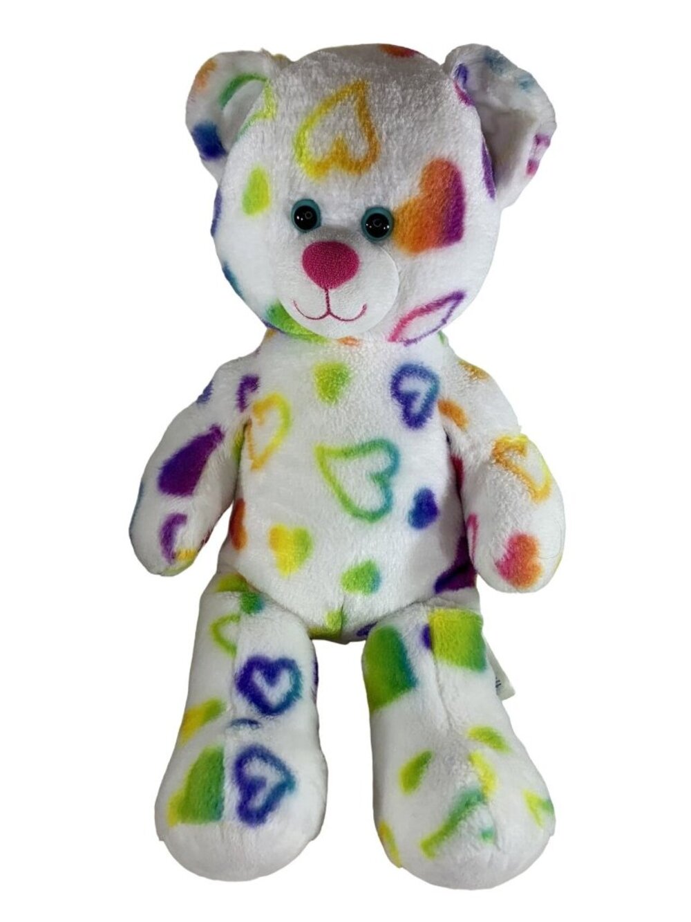 Build-A-Bear Rainbow Hearts Teddy Bear 18" White Plush Valentine Stuffed Animal